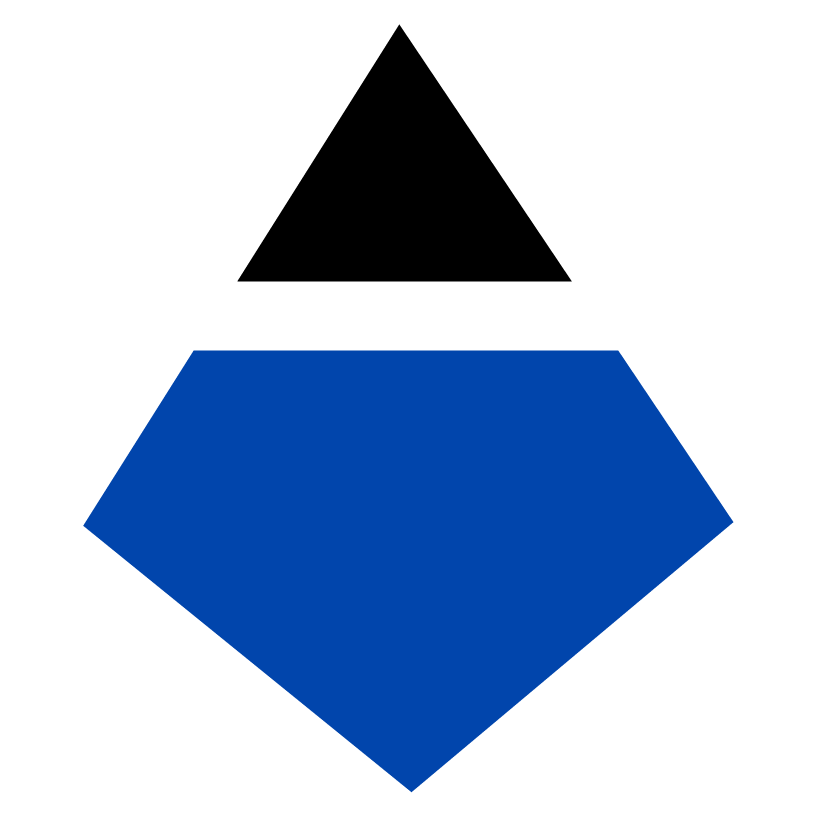 Black triangle above blue hexagon shape